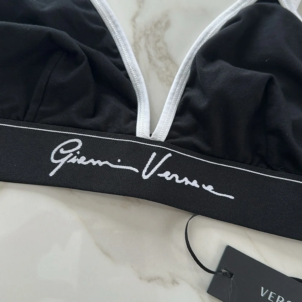 NWT VERSACE Black and White Triangle Bralette Bra Size XL Triangle Bra Cotton - Picture 5 of 12